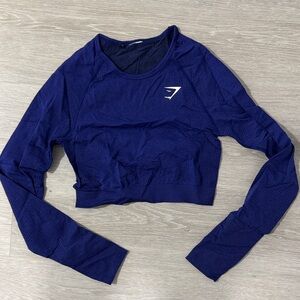 Gymshark Women's Navy Long Sleeve Crop Top - Medium NEW